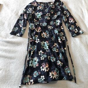 Justice Girls Navy Blue Floral Dress 3/4 Sleeve